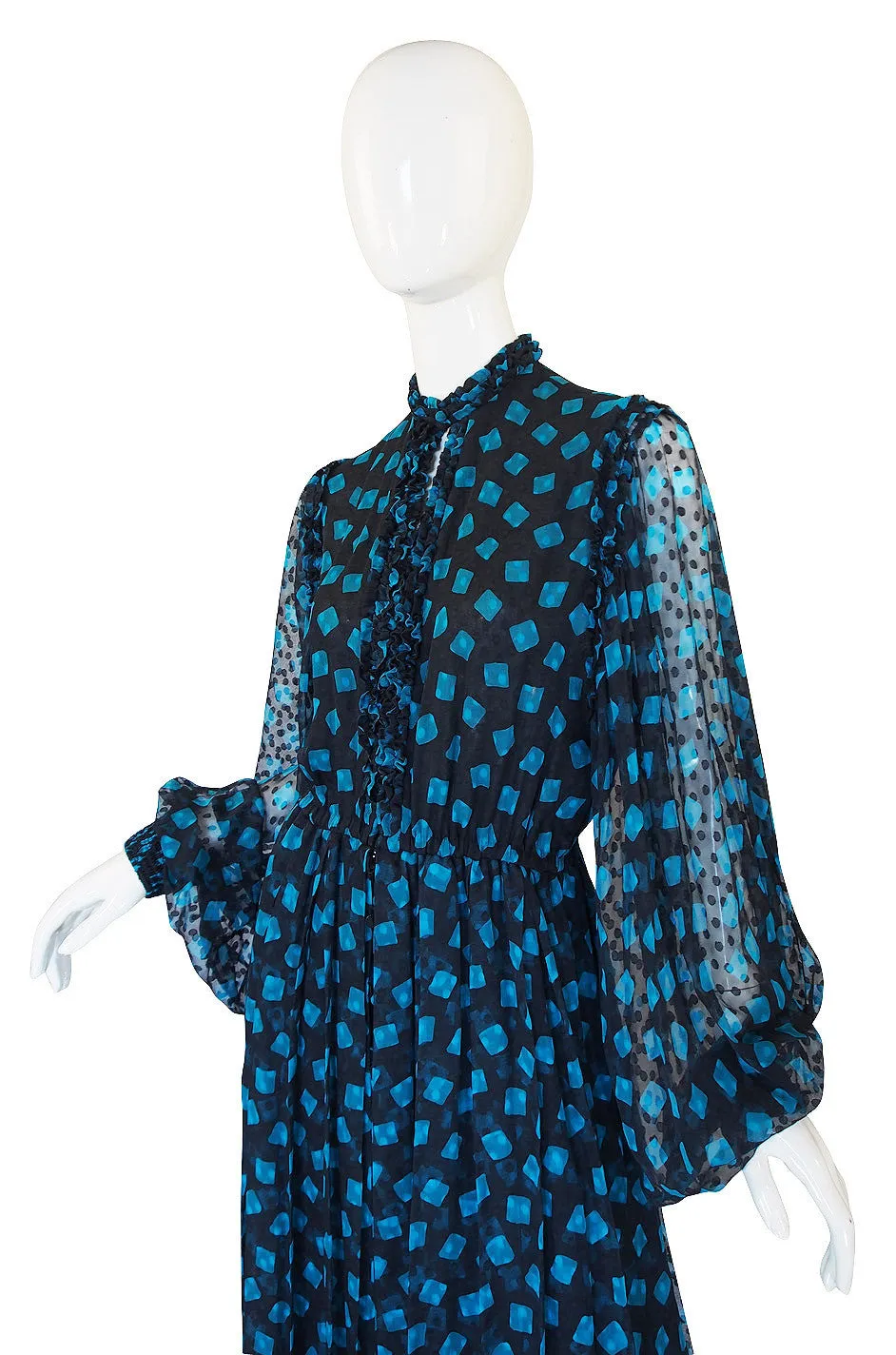 1970s Balloon Sleeve Silk Galanos Dress