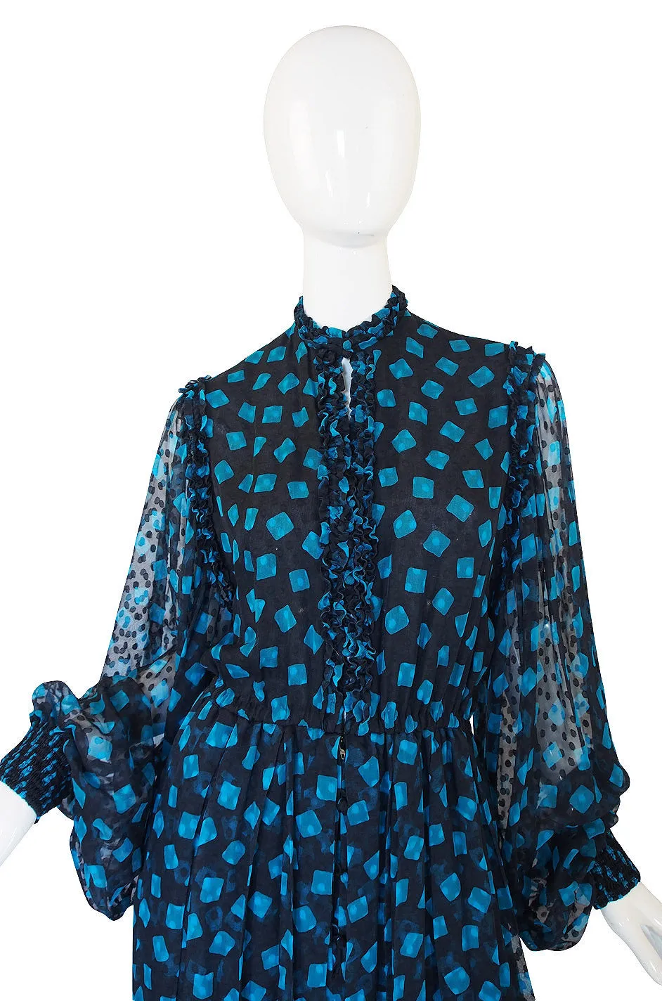 1970s Balloon Sleeve Silk Galanos Dress