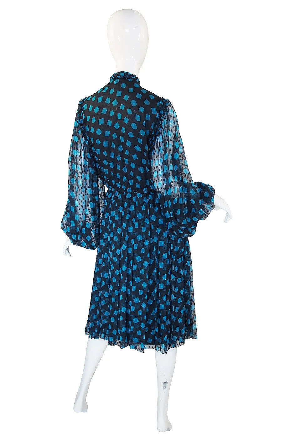 1970s Balloon Sleeve Silk Galanos Dress