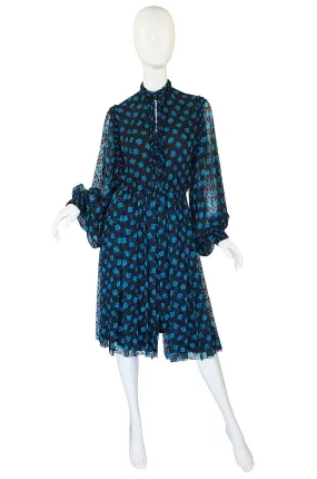 1970s Balloon Sleeve Silk Galanos Dress