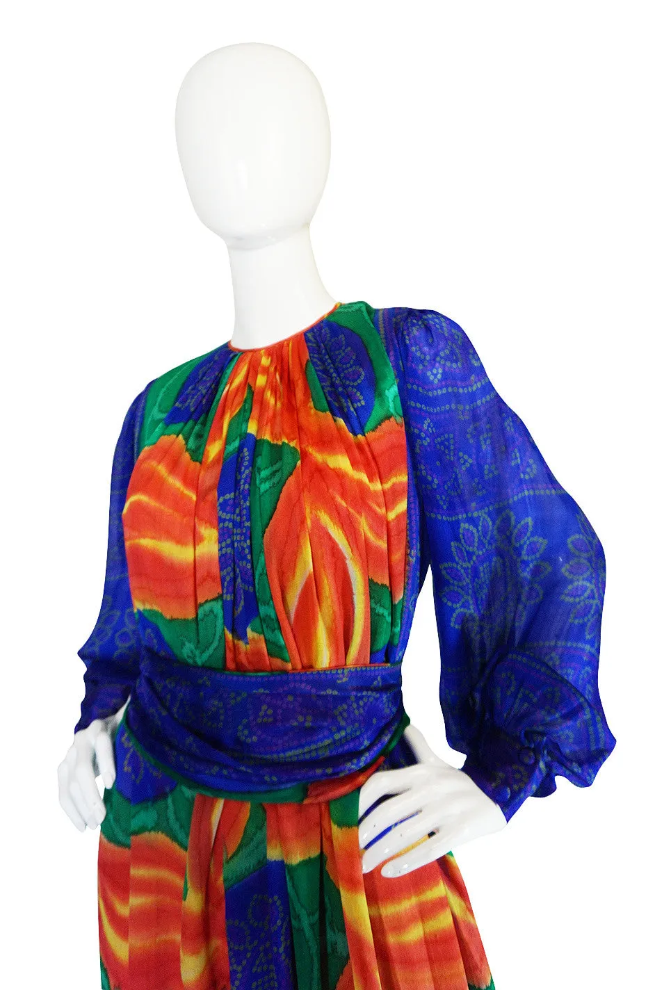 1970s Beautiful Tie Dye Silk Chiffon Caftan Dress