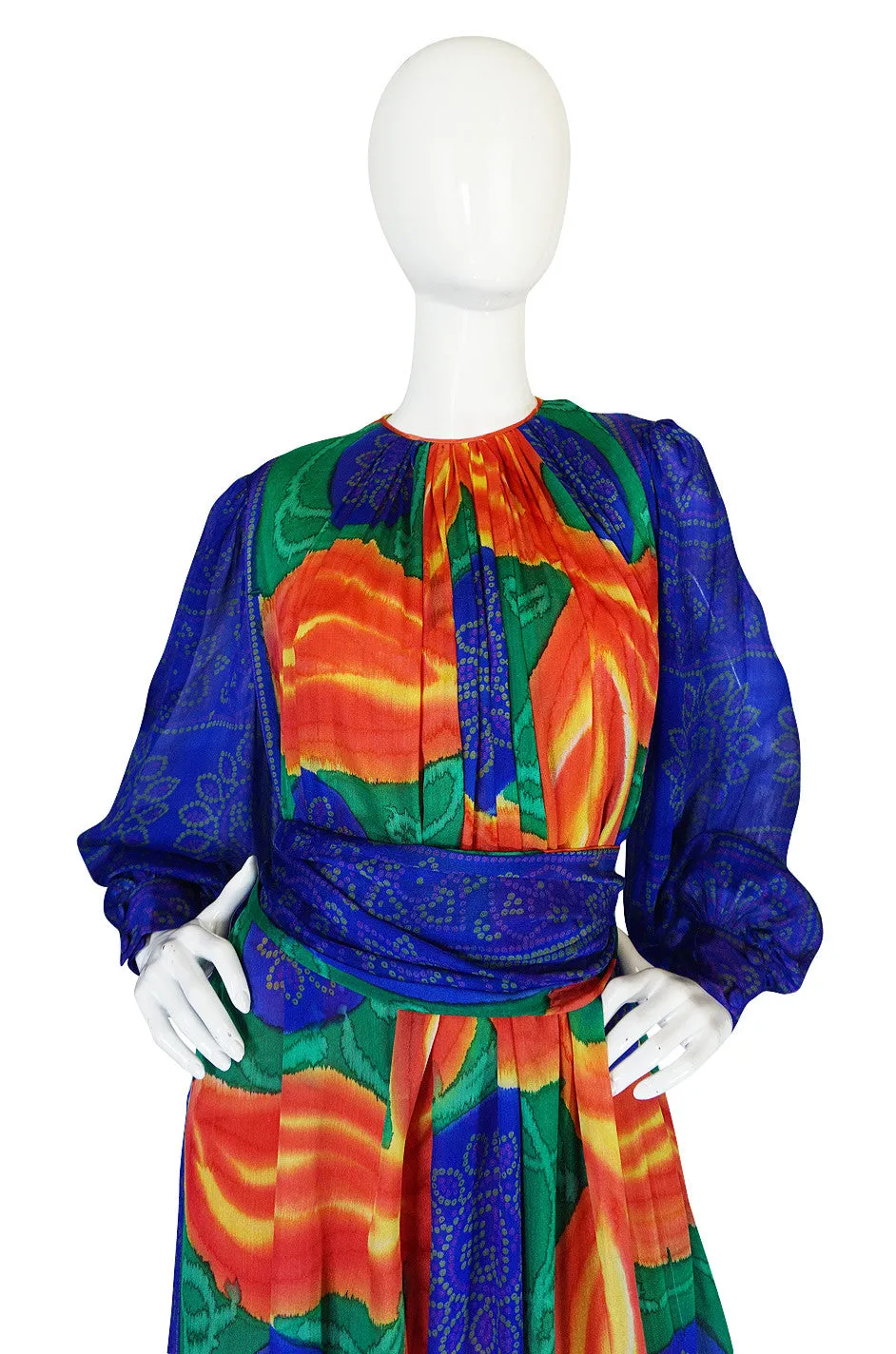 1970s Beautiful Tie Dye Silk Chiffon Caftan Dress