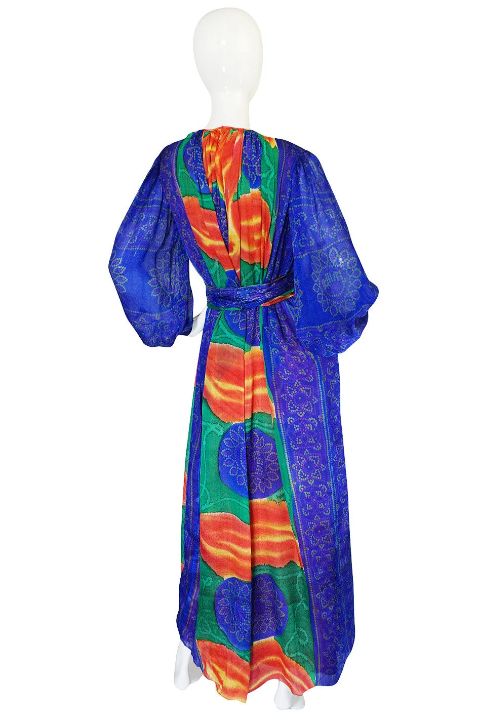 1970s Beautiful Tie Dye Silk Chiffon Caftan Dress