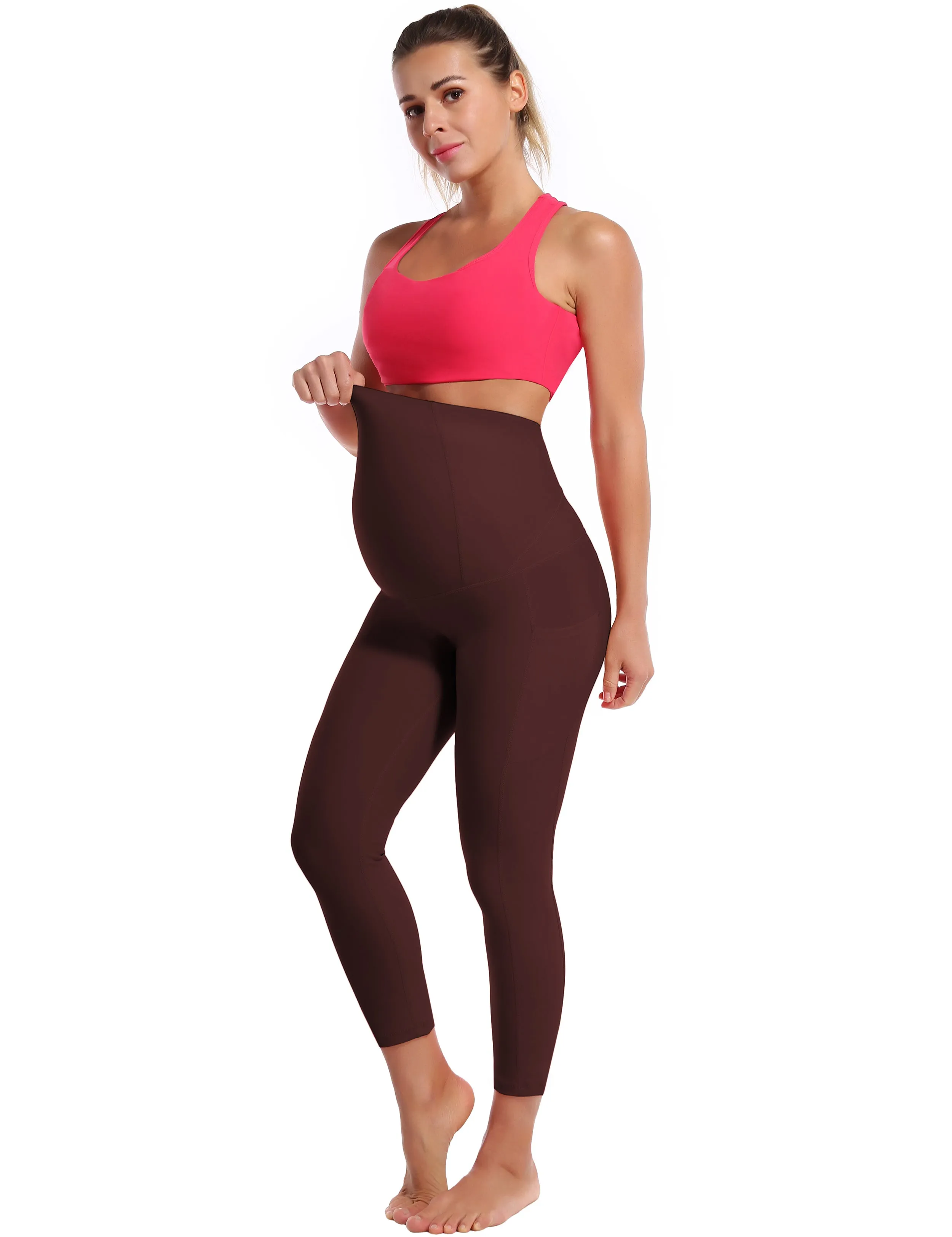 22" Side Pockets Maternity Yoga Pants mahoganymaroon