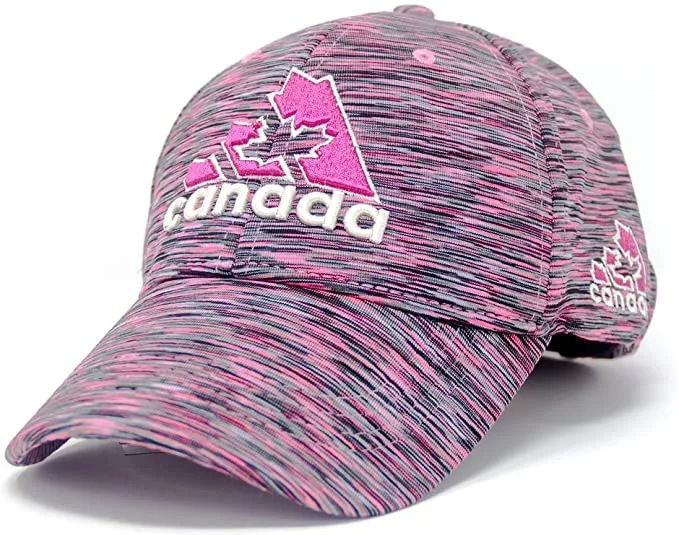 A pink cap  Canada embroidered along the front.