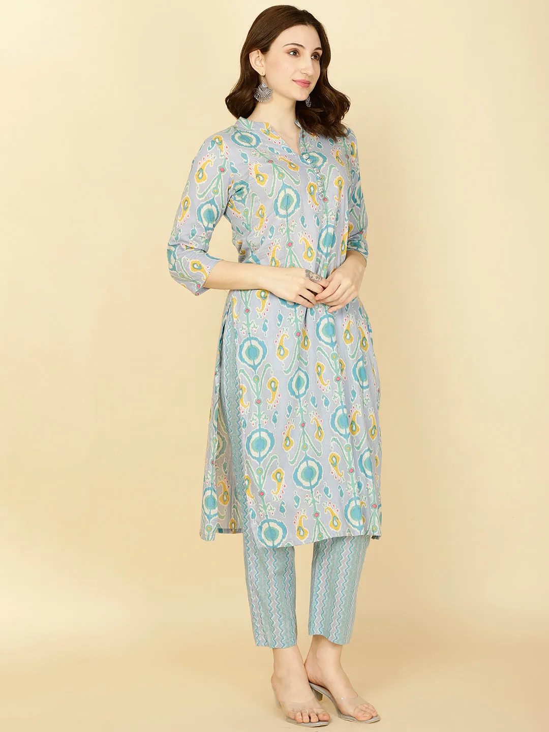 Abstract Printed Cotton Kurta With Pants