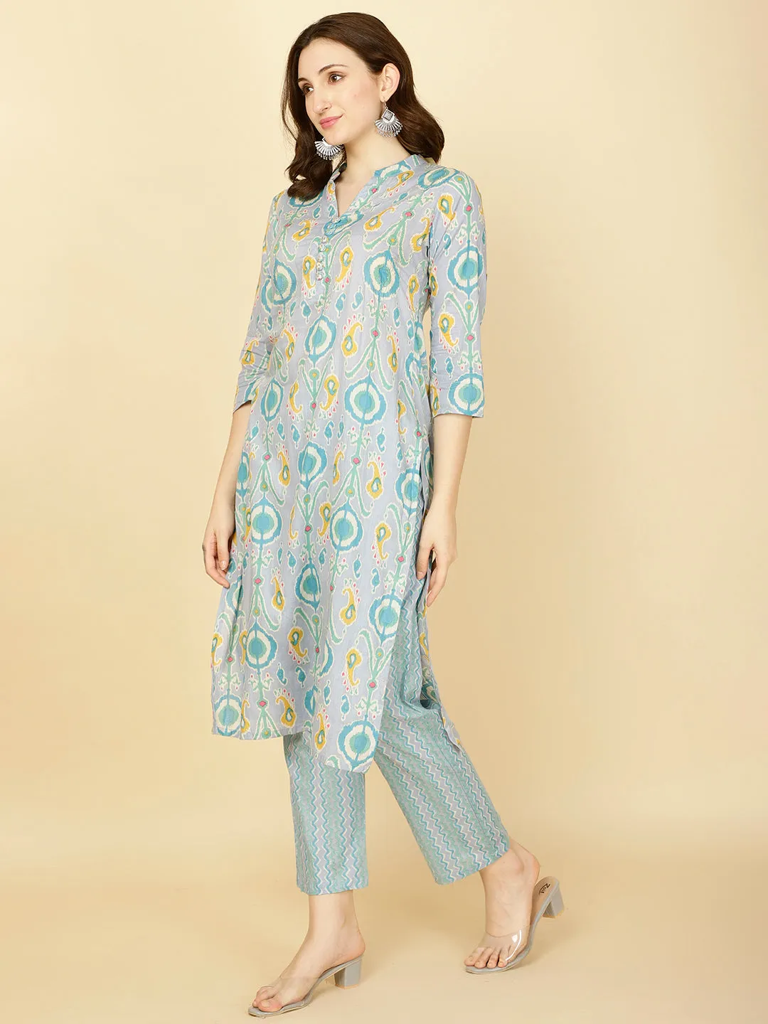 Abstract Printed Cotton Kurta With Pants