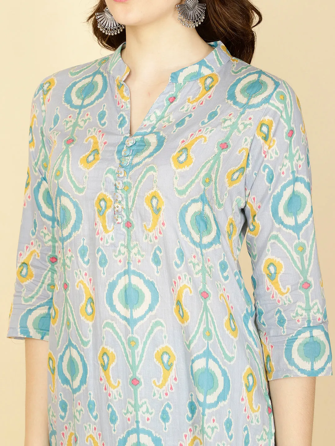 Abstract Printed Cotton Kurta With Pants