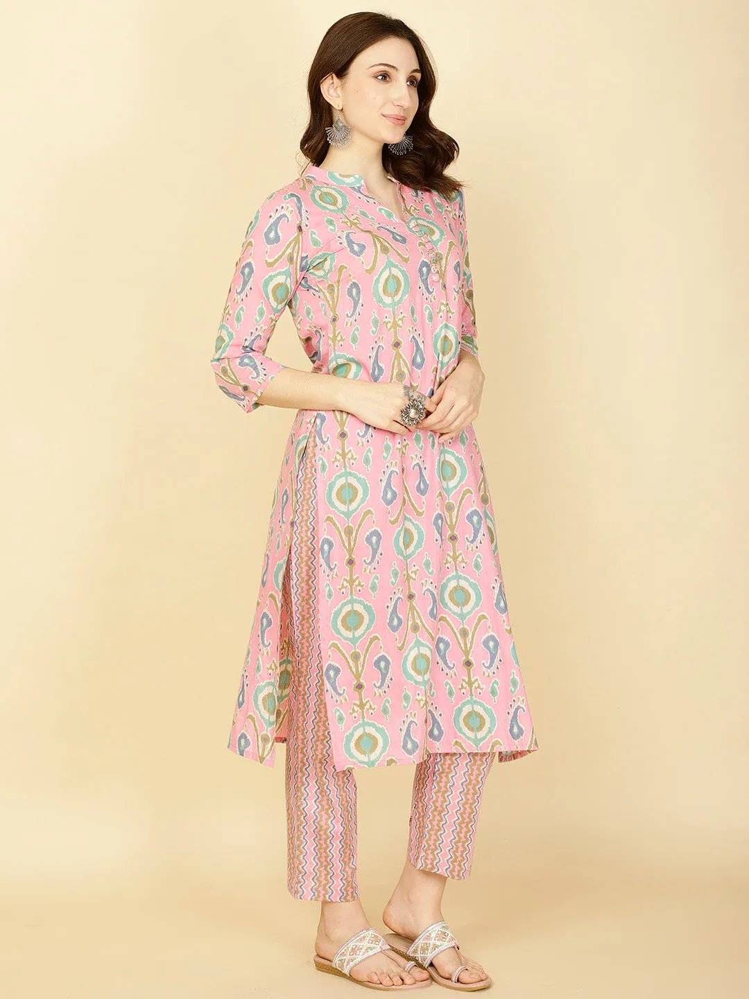 Abstract Printed Cotton Kurta With Pants