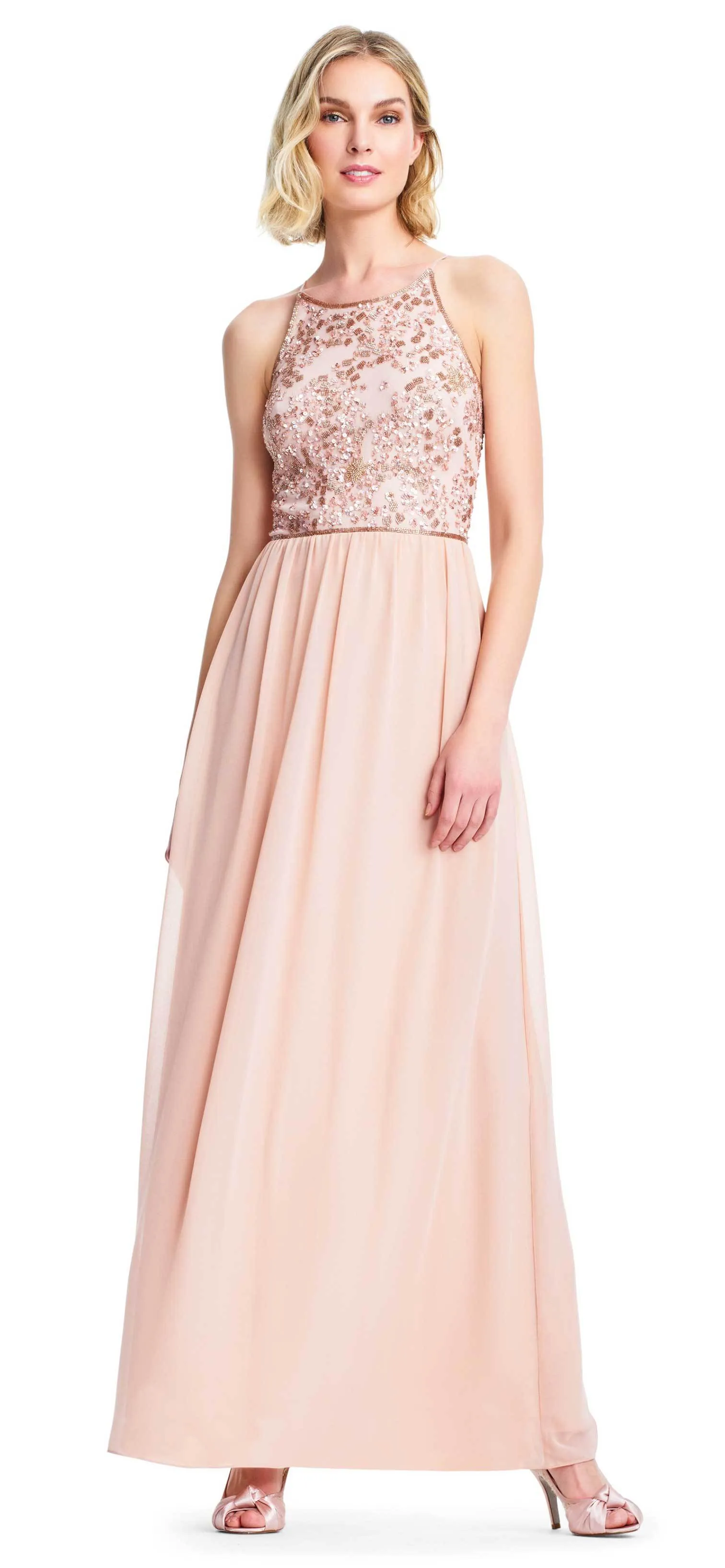 Adrianna Papell - AP1E203111 Bedazzled Halter Chiffon A-line Dress