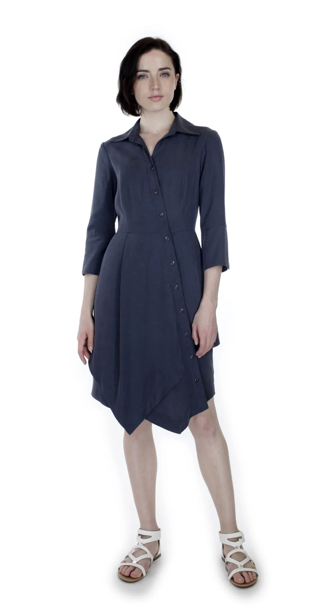 Asym Placket Double tier Shirtdress