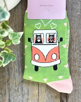 Bamboo Socks - Cats Road Trip Green