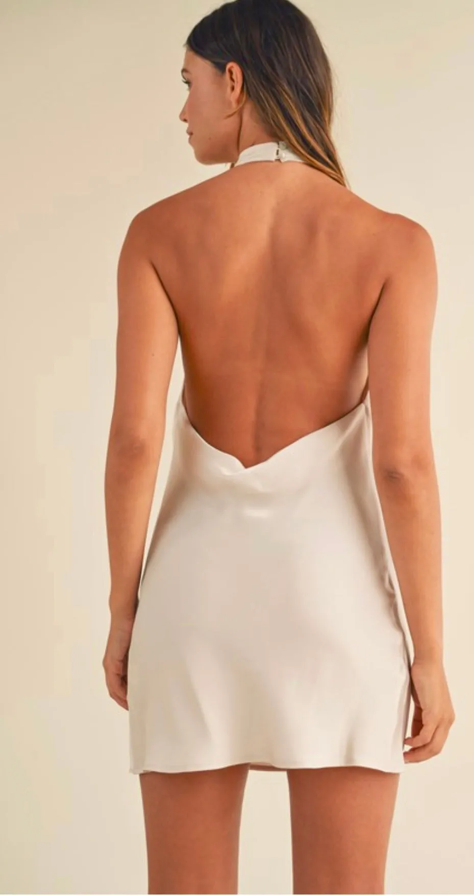 Bella satin backless cowl halter - champagne dress