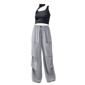 Black Buckle Top & Grey Air Parachute Pants