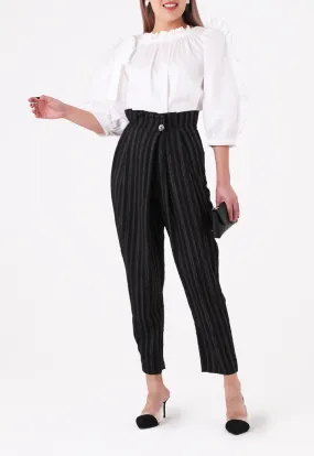 Black Stripes Aperbag Waist Trouser