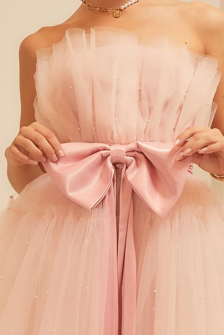 Brittany Tulle Ribbon & Pearls Mini