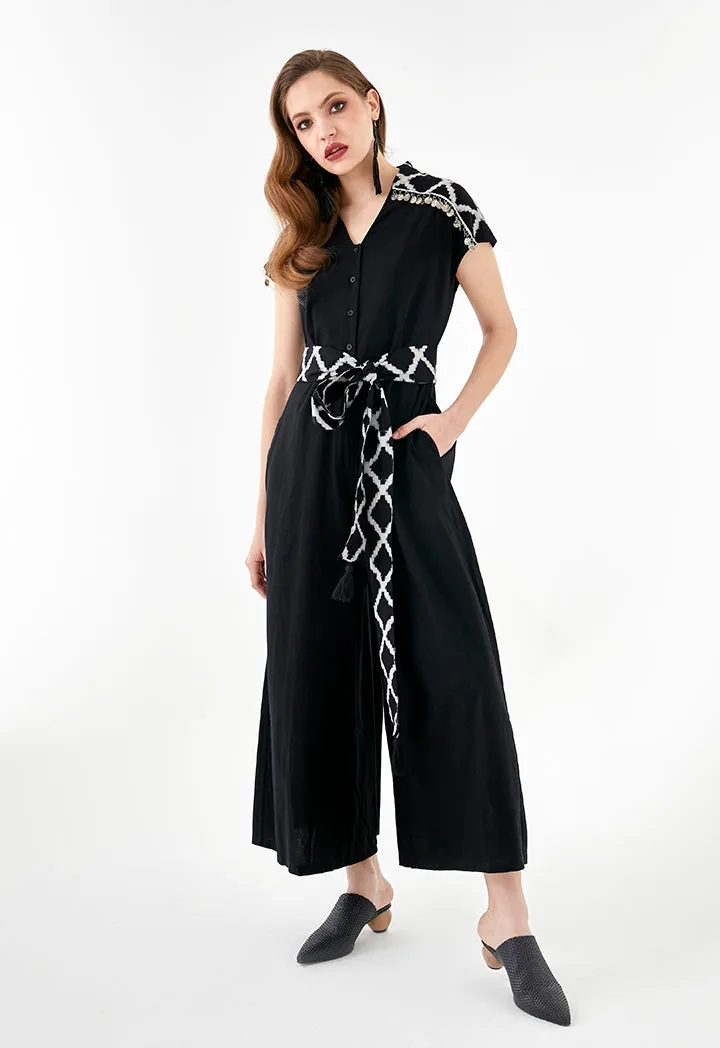 Cap Sleeve Belted Jumpsuit