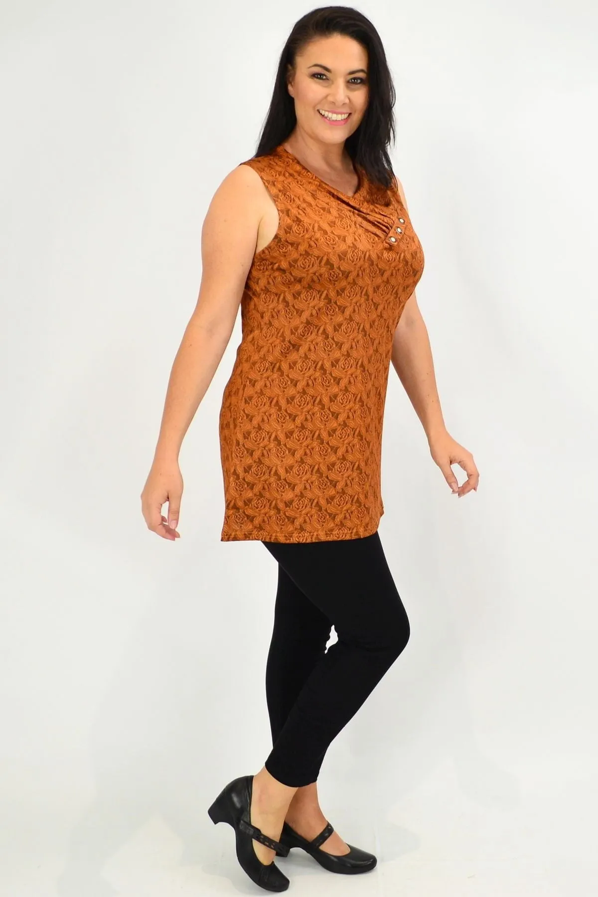 Caramel Rose Sleeveless Tunic Top