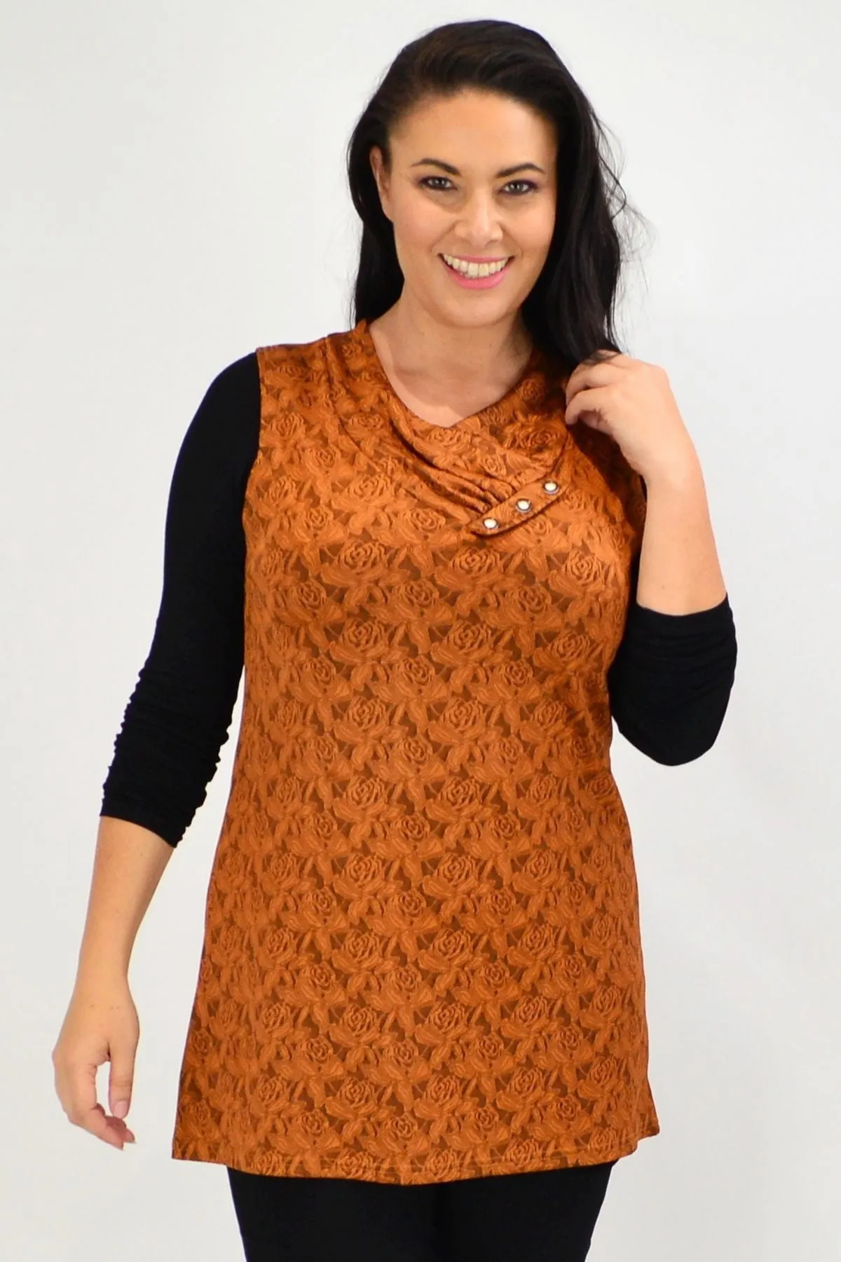 Caramel Rose Sleeveless Tunic Top