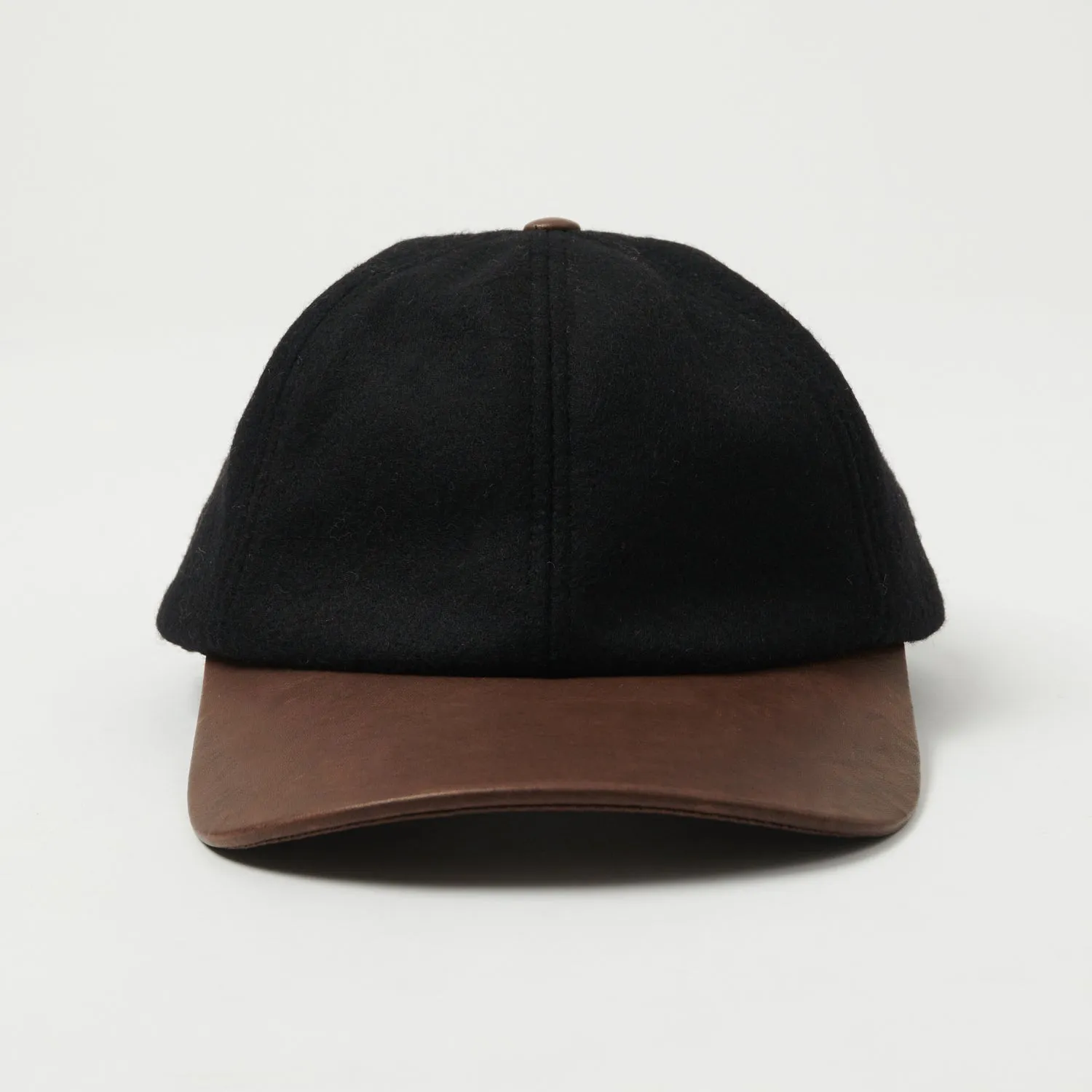 Crown Cap Melton Ball Cap - Black/Brown Leather