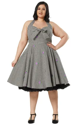 Danica Gingham Swing Halter Neck Swing Dress with Embroid