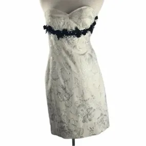 Derek Lam Cream Brocade Strapless Dress with Beads