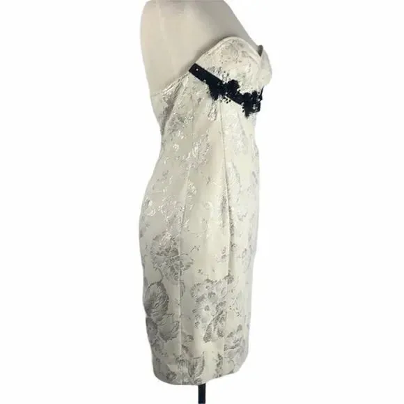 Derek Lam Cream Brocade Strapless Dress with Beads