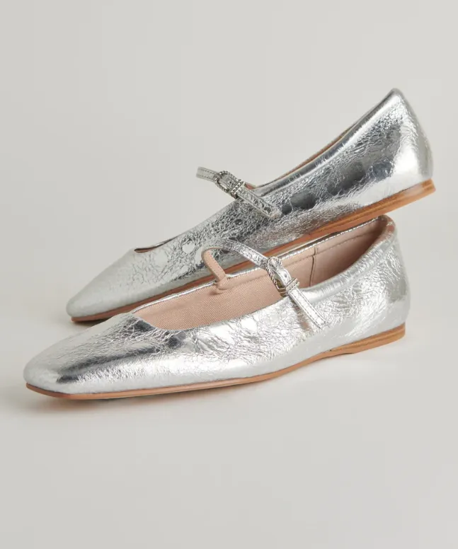 Dolce Vita Reyes Ballet Flats - Silver Distressed Leather