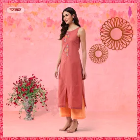 Dusty Pink Embroidered Sleeveless Kurta With Pants