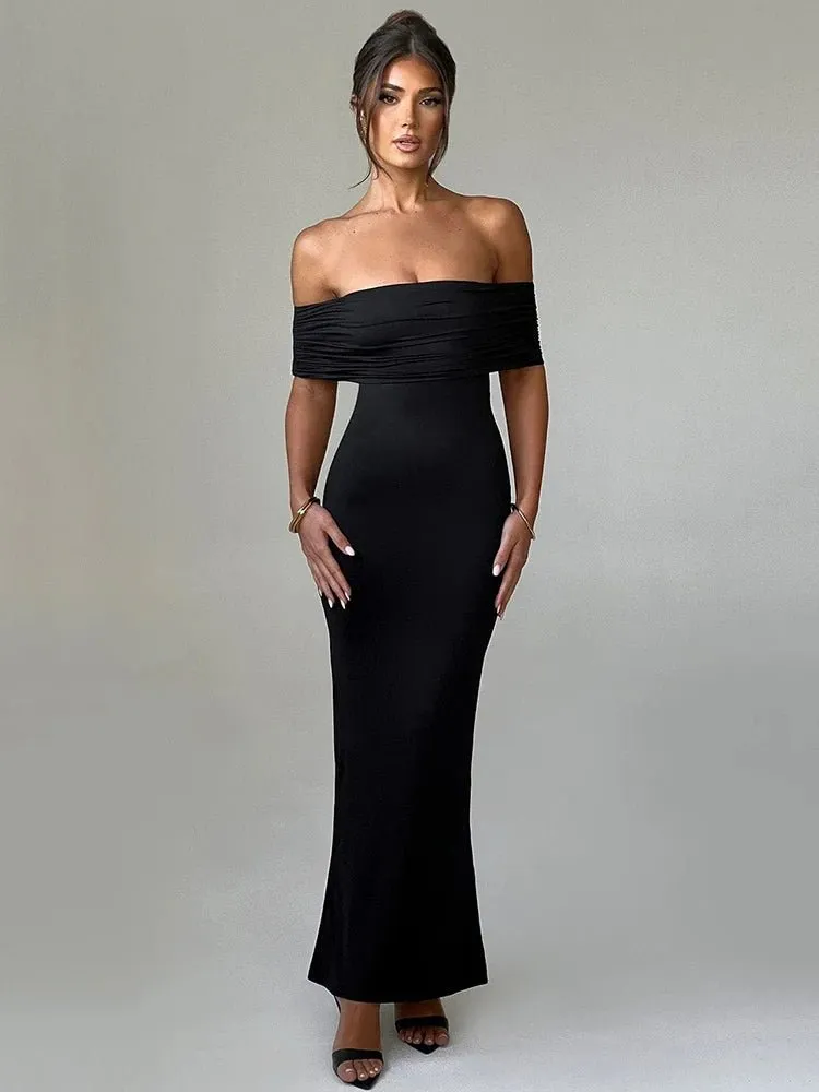 Elegant Strapless Black Maxi Dress