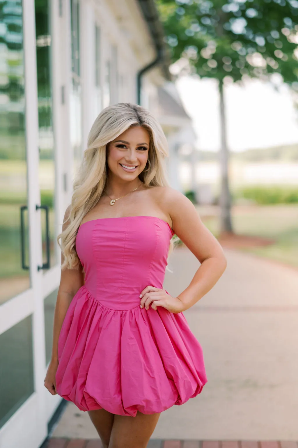 Emmett Strapless Bubble Dress-Hot Pink