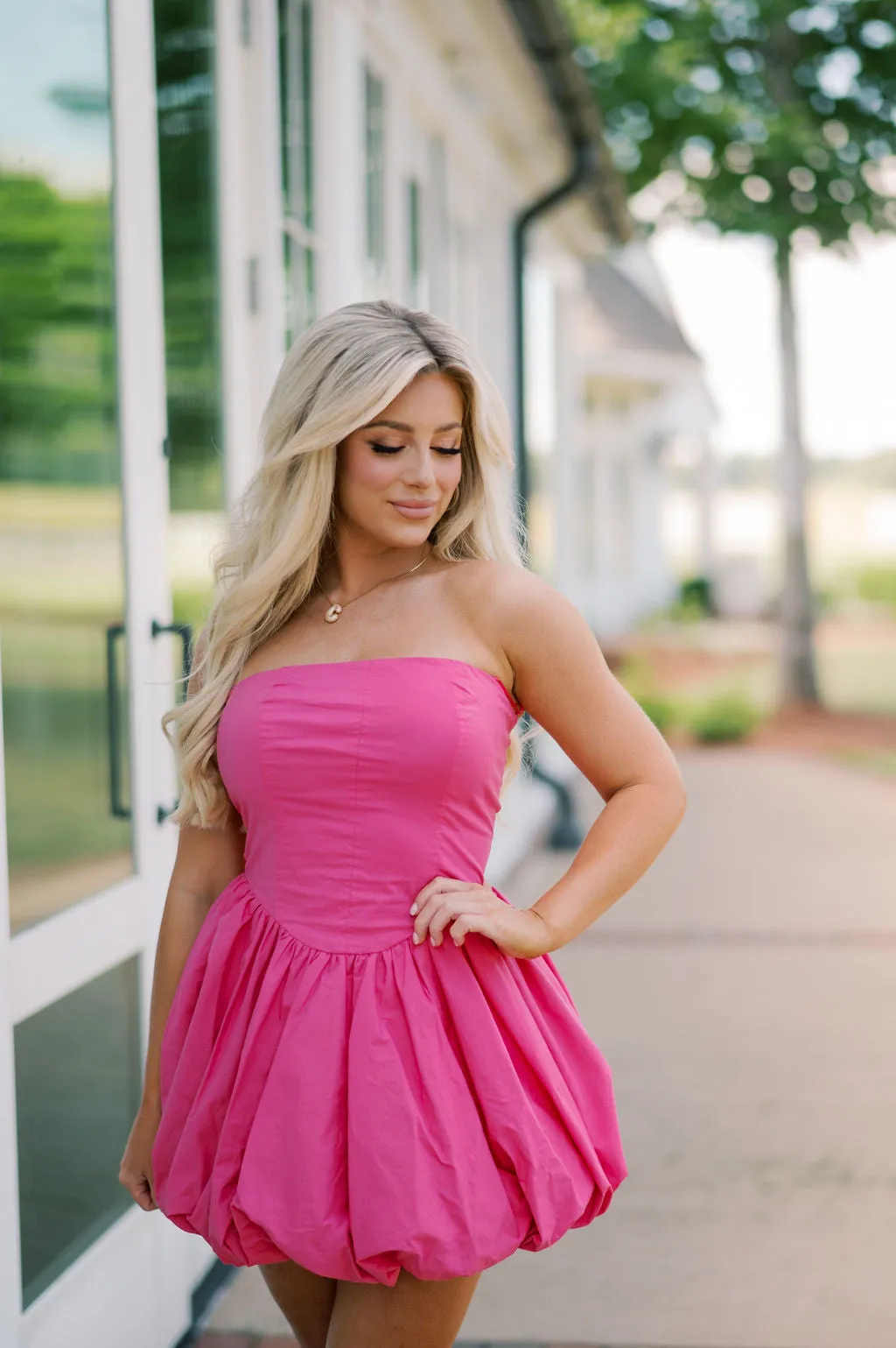 Emmett Strapless Bubble Dress-Hot Pink