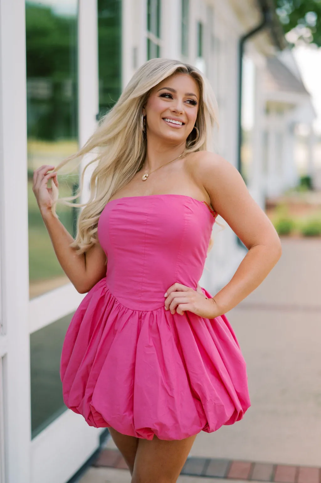 Emmett Strapless Bubble Dress-Hot Pink