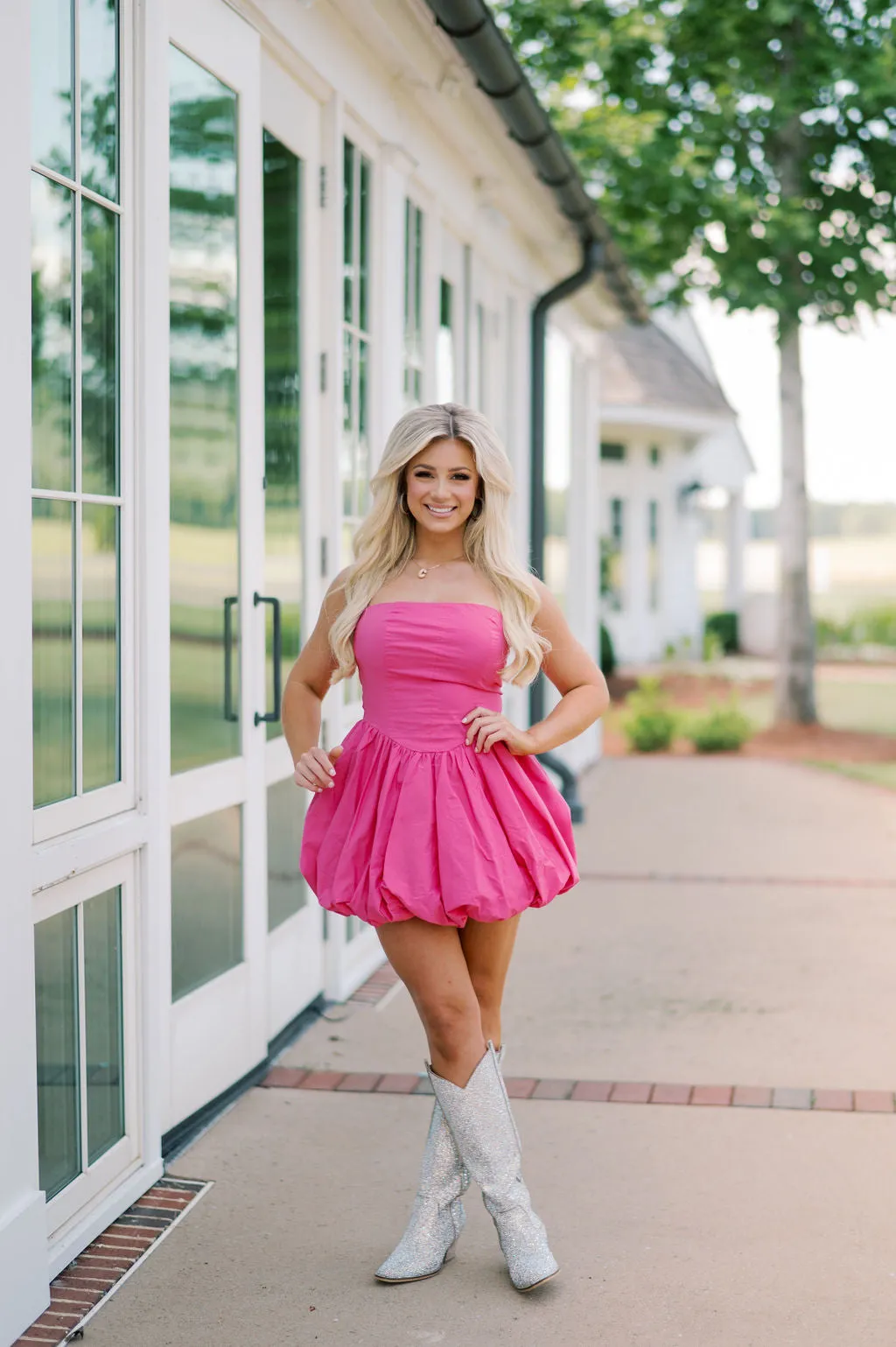 Emmett Strapless Bubble Dress-Hot Pink