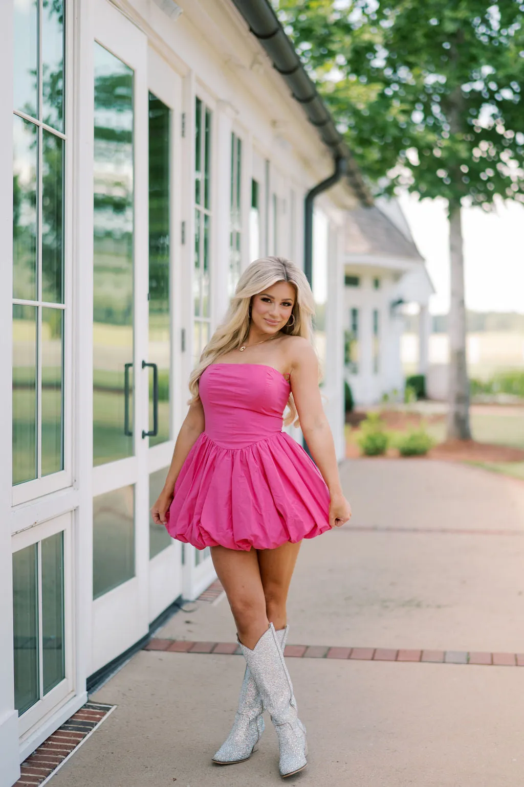 Emmett Strapless Bubble Dress-Hot Pink