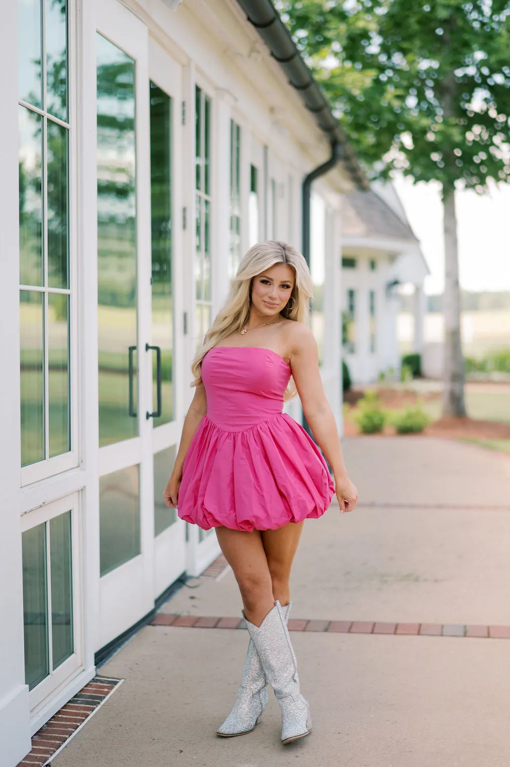 Emmett Strapless Bubble Dress-Hot Pink