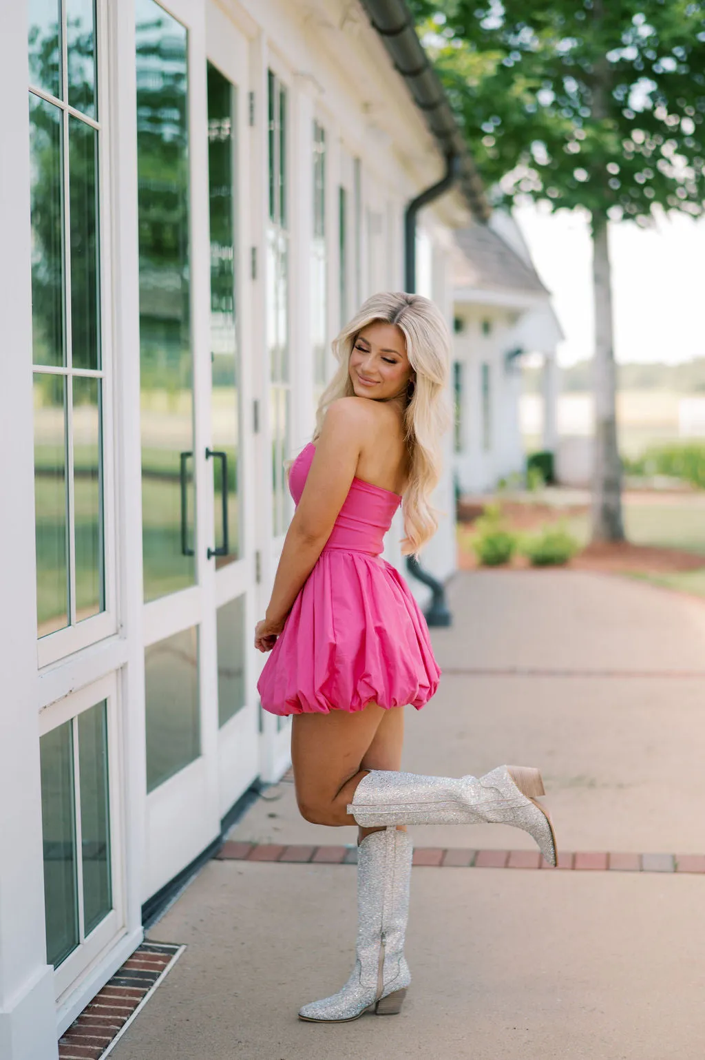 Emmett Strapless Bubble Dress-Hot Pink