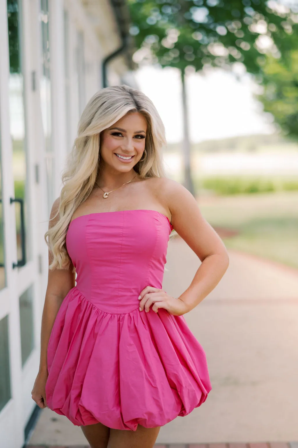 Emmett Strapless Bubble Dress-Hot Pink