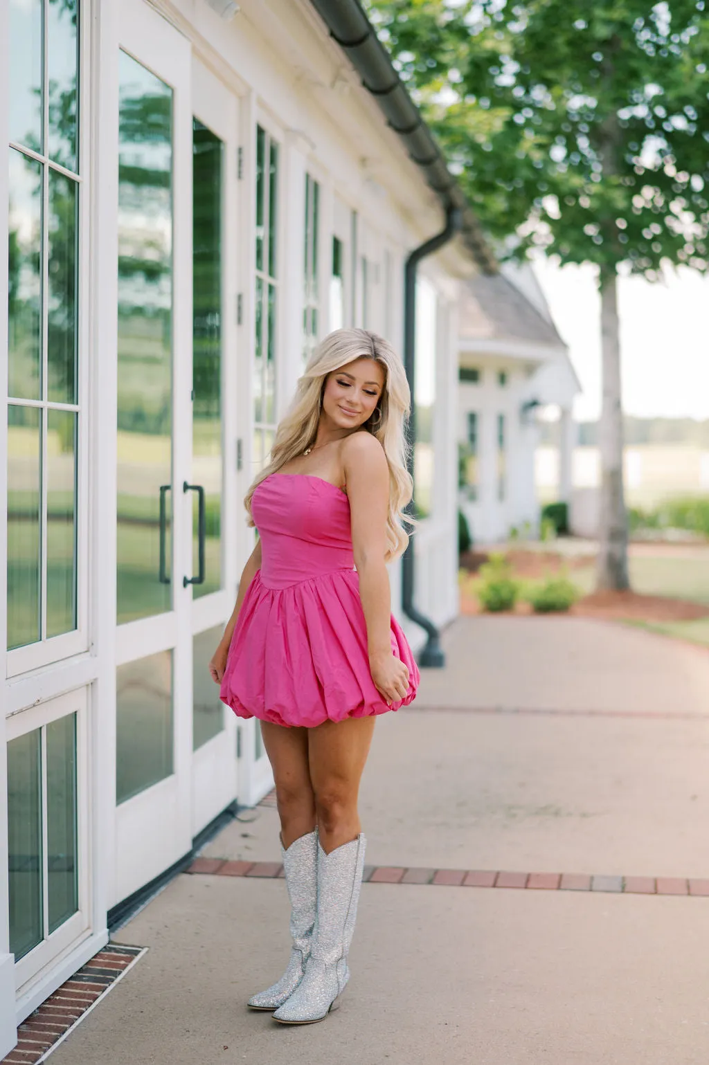 Emmett Strapless Bubble Dress-Hot Pink