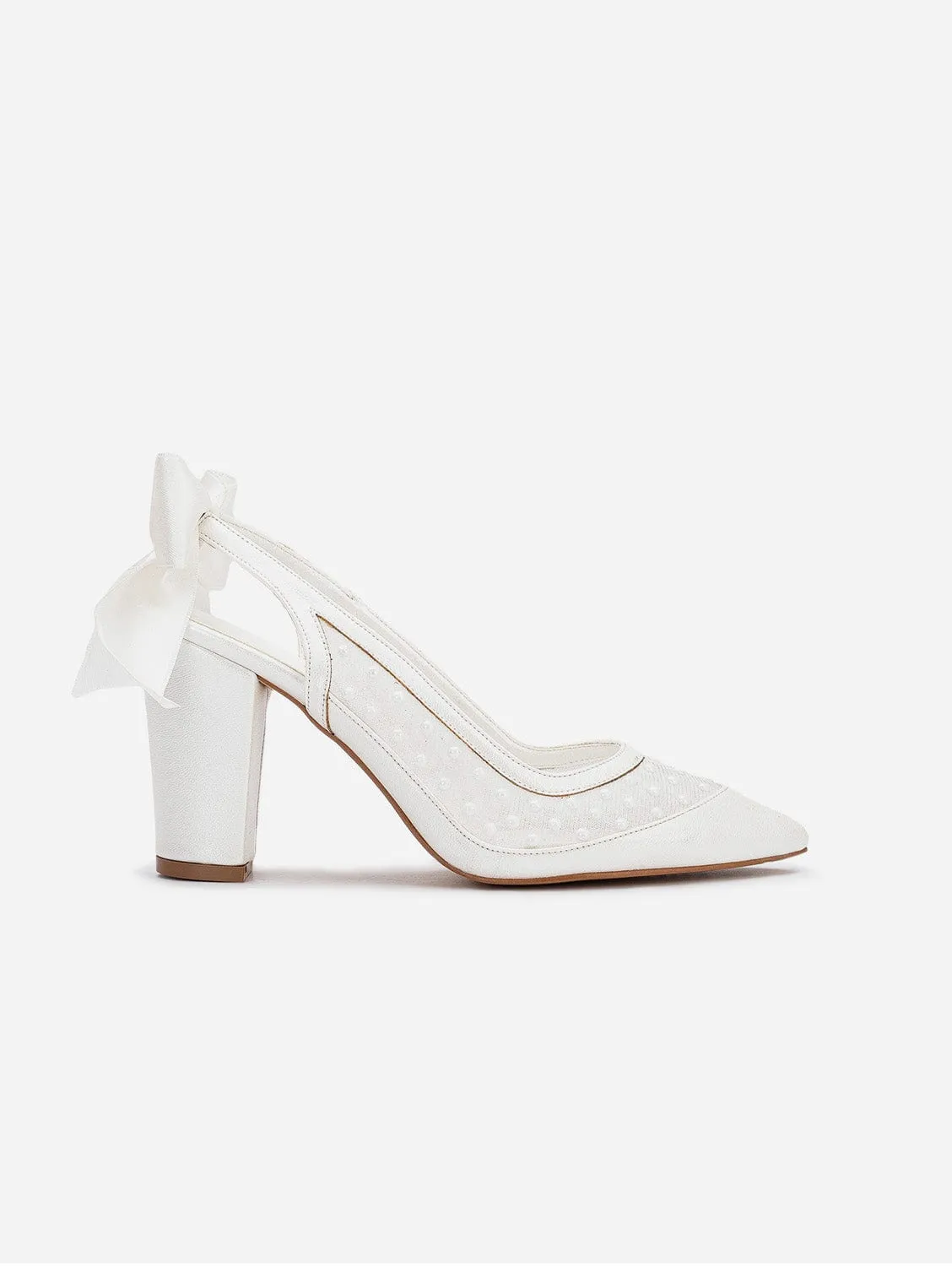 Fleur Vegan Leather & Lace Slingback Bridal Shoes | Ivory White