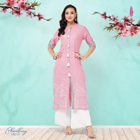 Front Tassel Printed Chambray Kurta