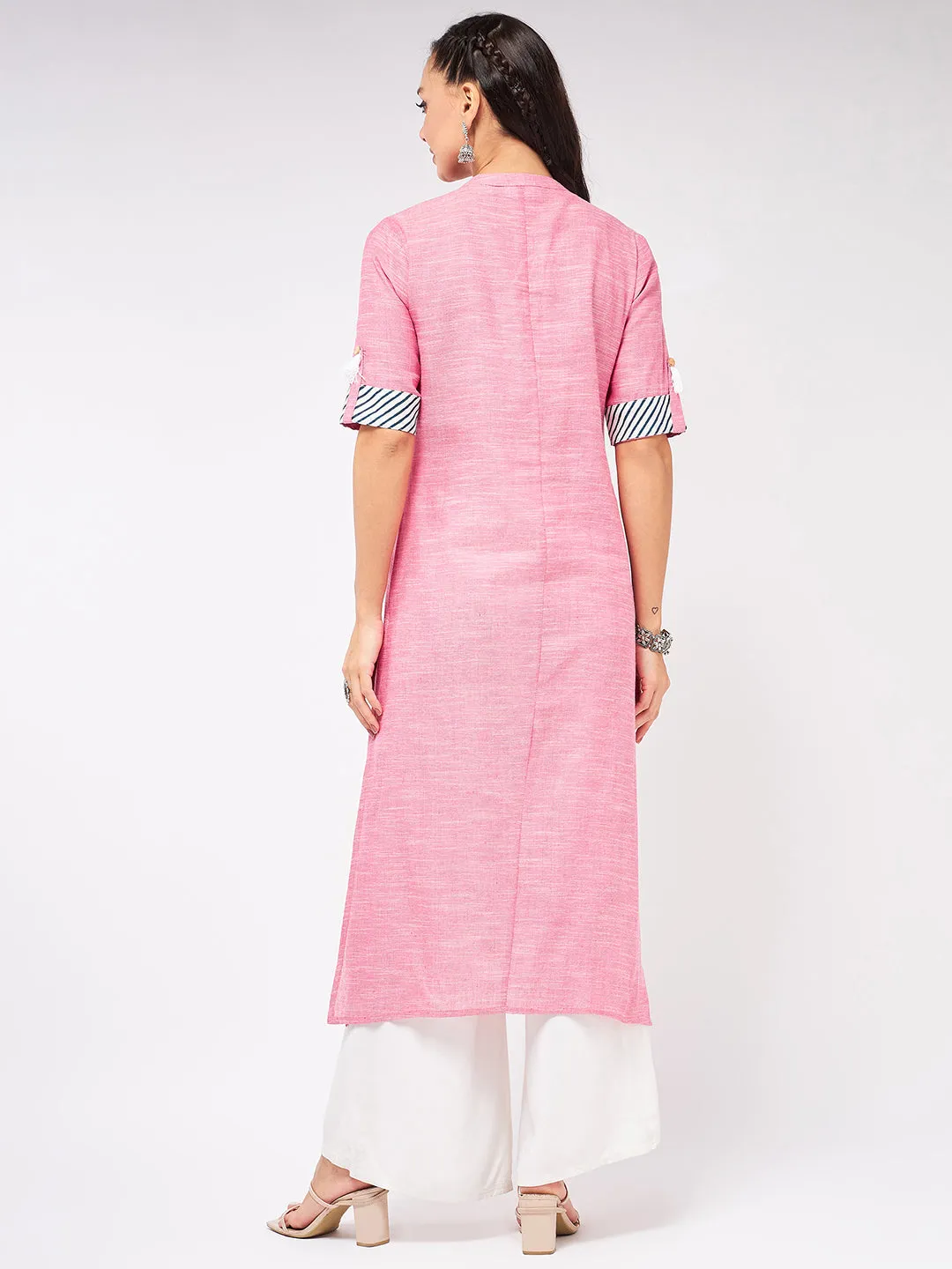 Front Tassel Printed Chambray Kurta