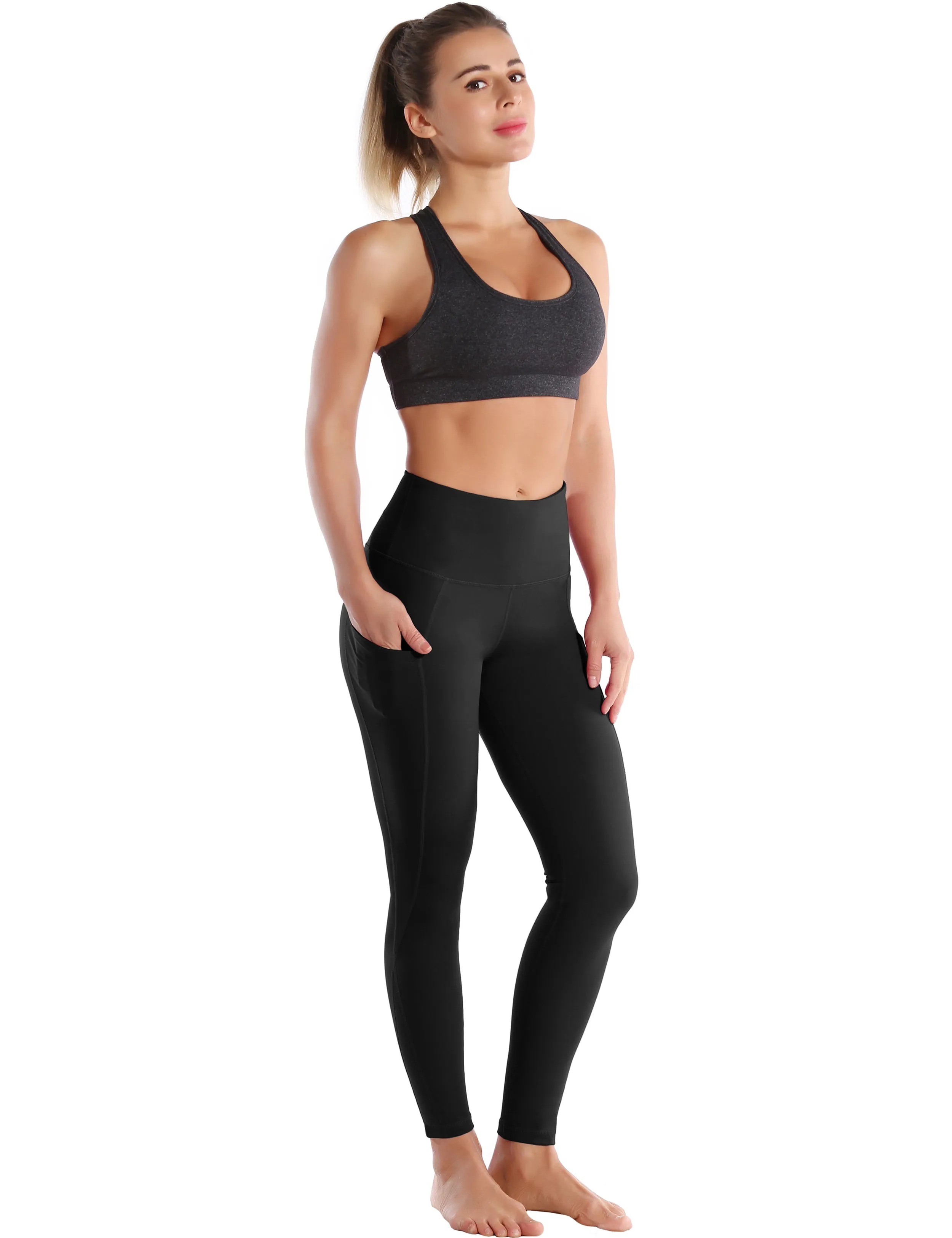 High Waist Side Pockets Yoga Pants jetblack