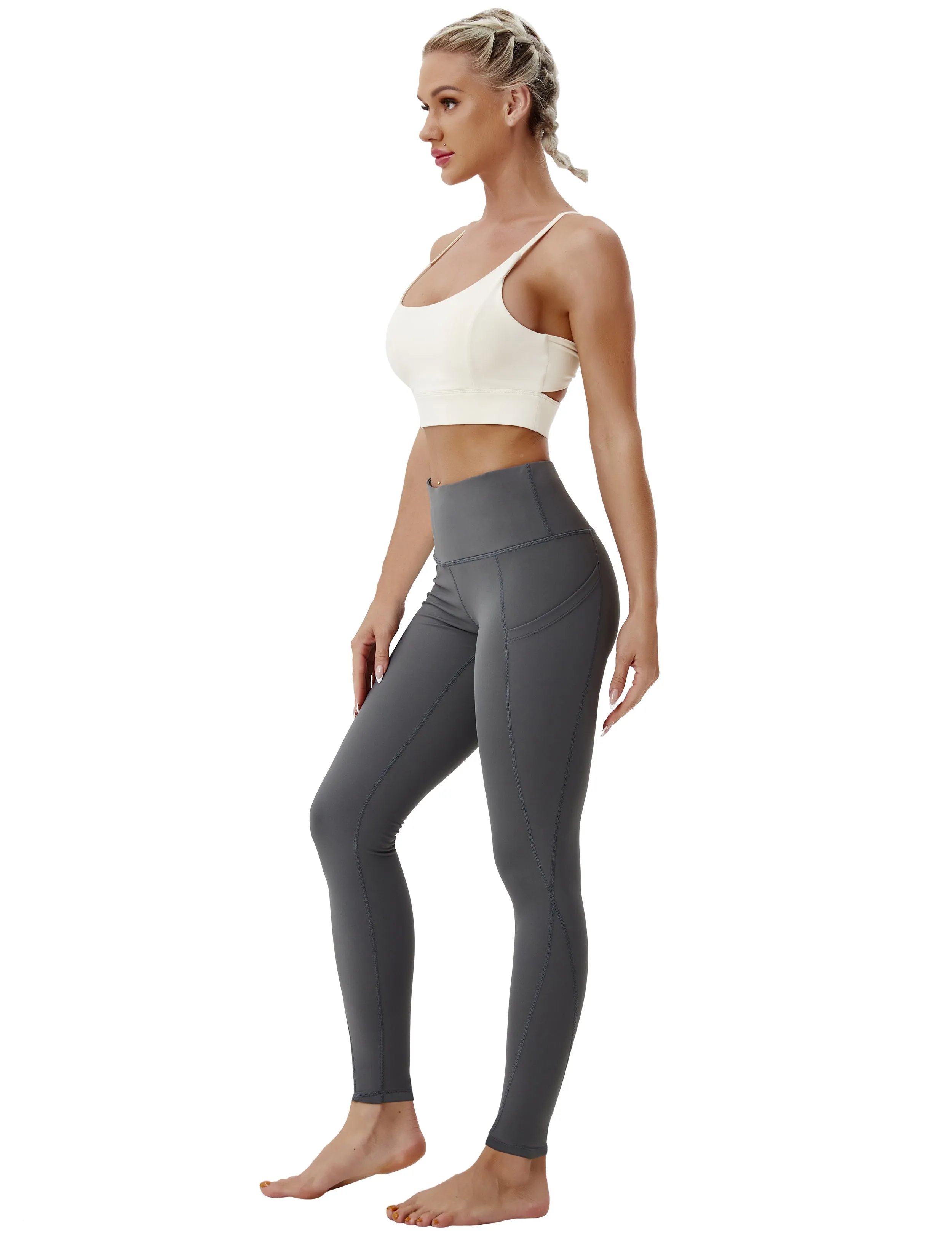 High Waist Side Pockets Yoga Pants shadowcharcoal