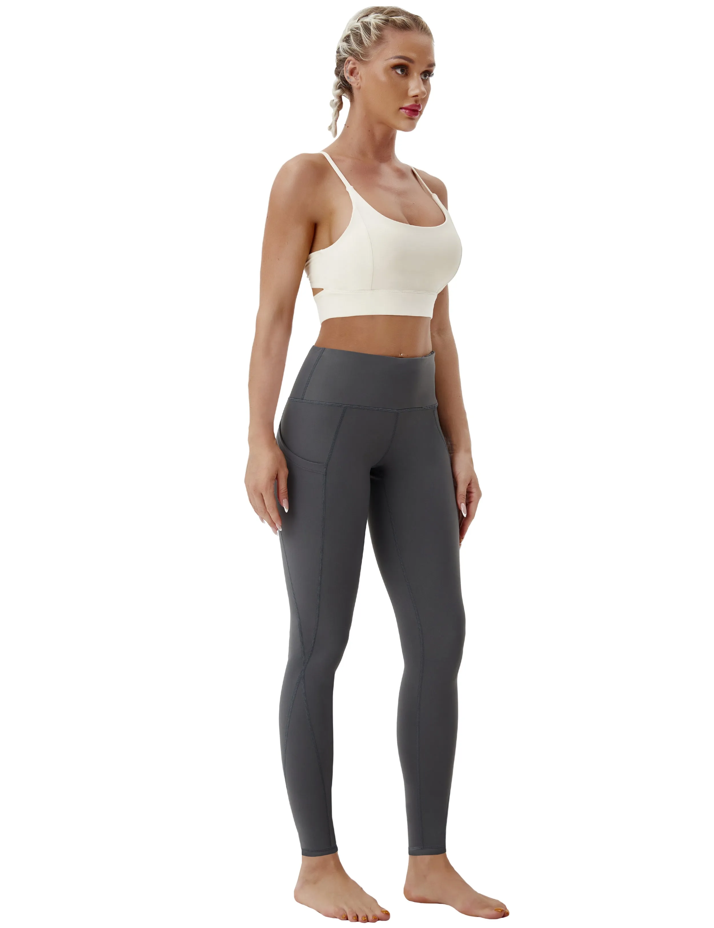 High Waist Side Pockets Yoga Pants shadowcharcoal