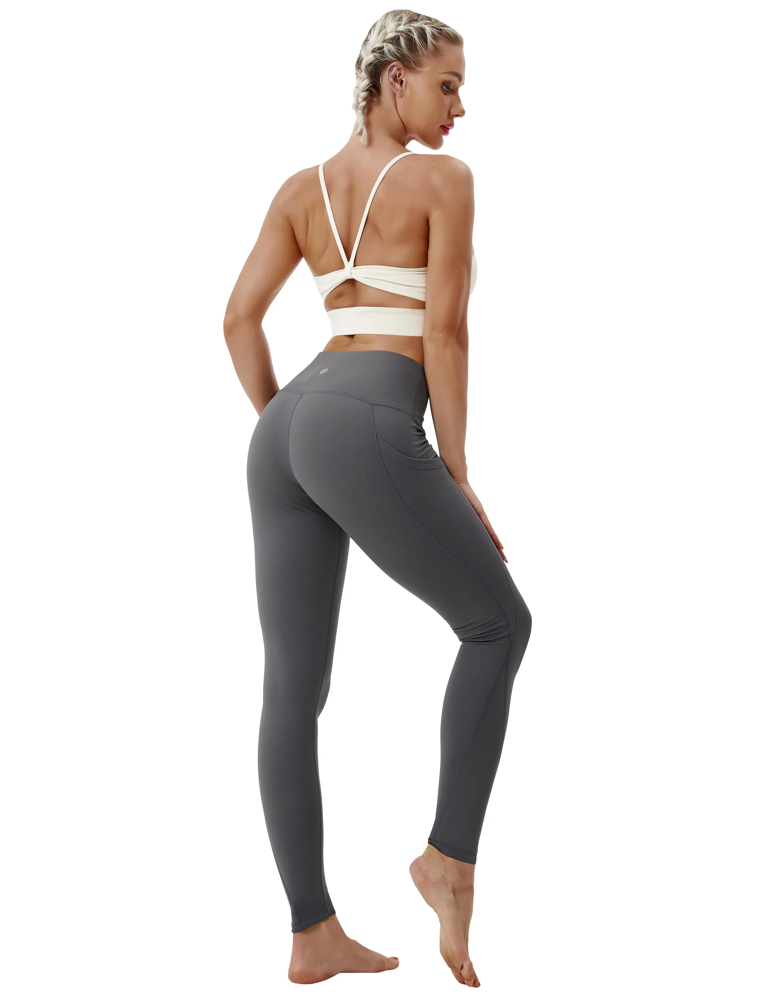 High Waist Side Pockets Yoga Pants shadowcharcoal