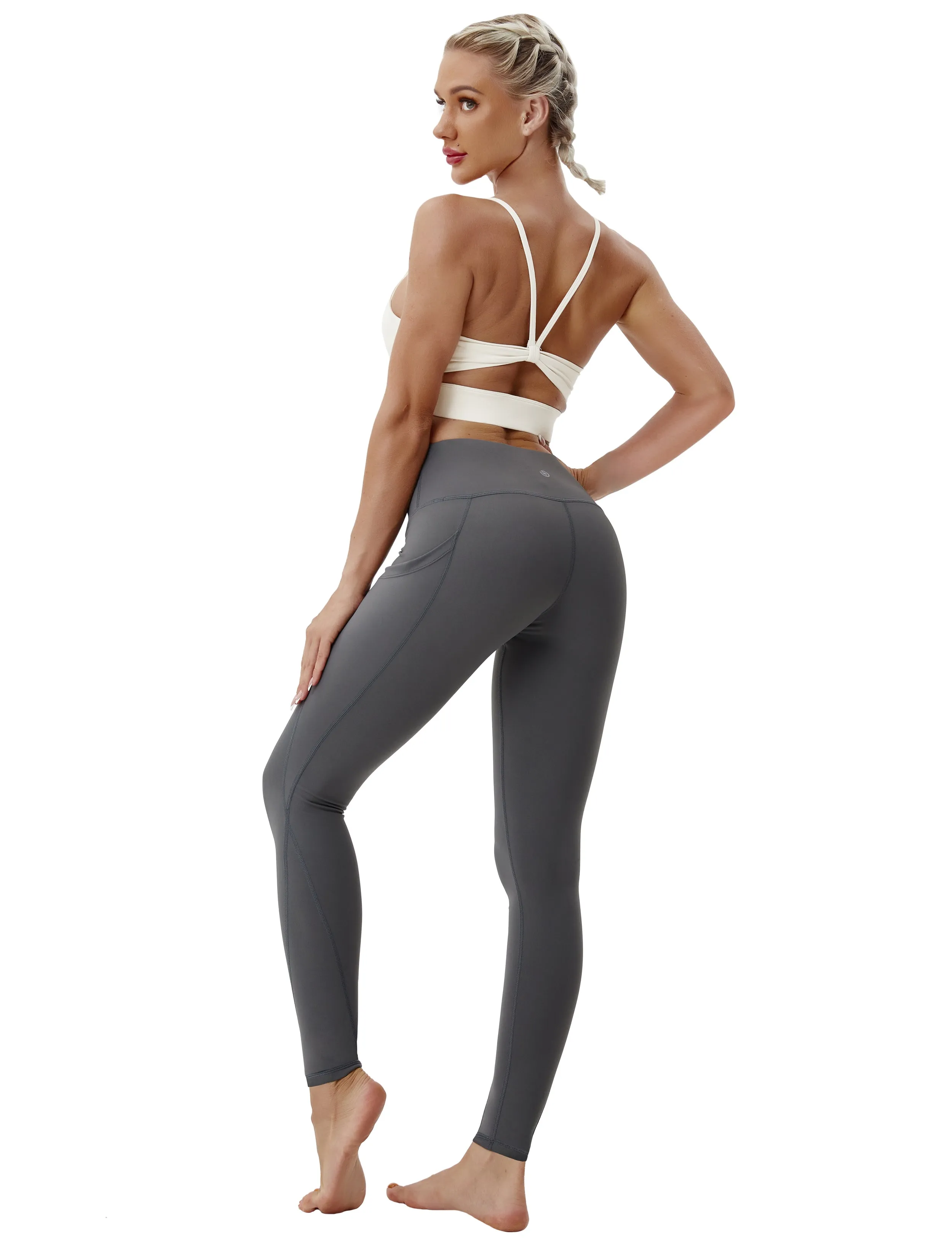 High Waist Side Pockets Yoga Pants shadowcharcoal