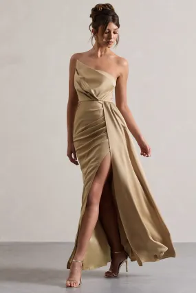 Hollywood | Champagne Satin Strapless Draped Maxi Dress