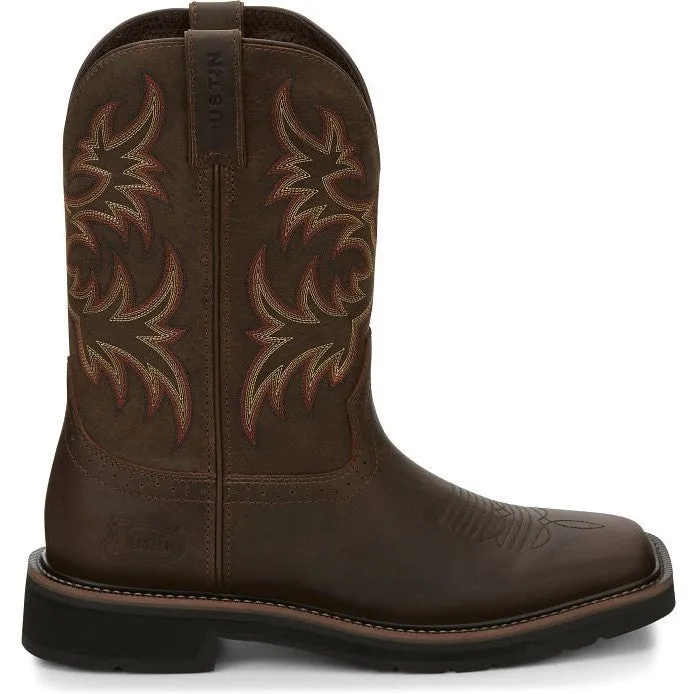 Justin Men's Driller 11 Square Toe Western Work Boot -Brown- SE4681