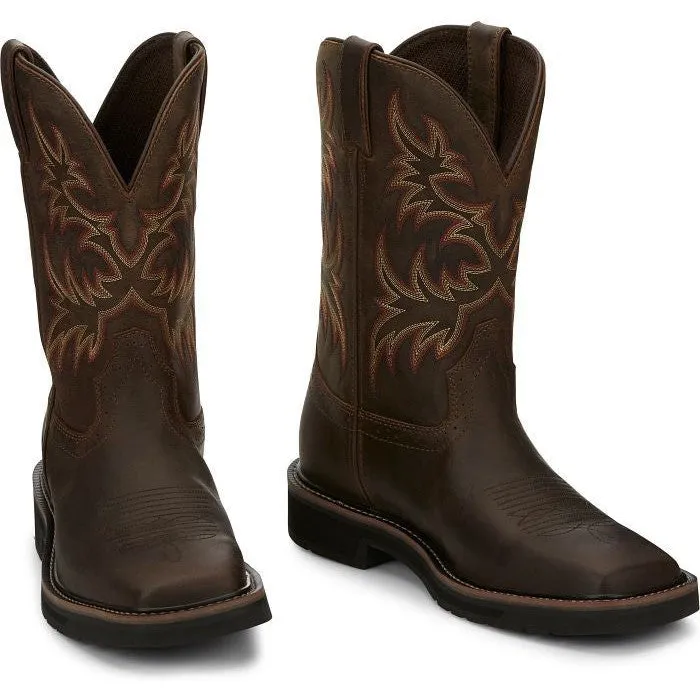 Justin Men's Driller 11 Square Toe Western Work Boot -Brown- SE4681